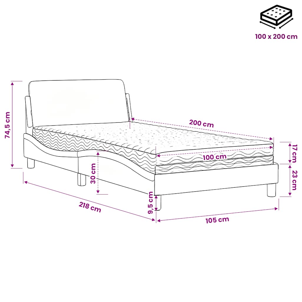 Letto con Materasso Dover Grigio 100x200 cm in Similpelle | homemem39