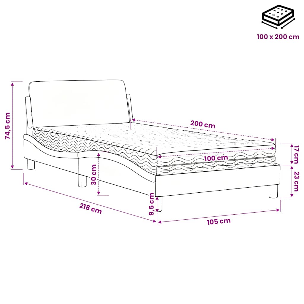 Letto con Materasso Dover Cappuccino 100x200cm Similpelle | homemem39