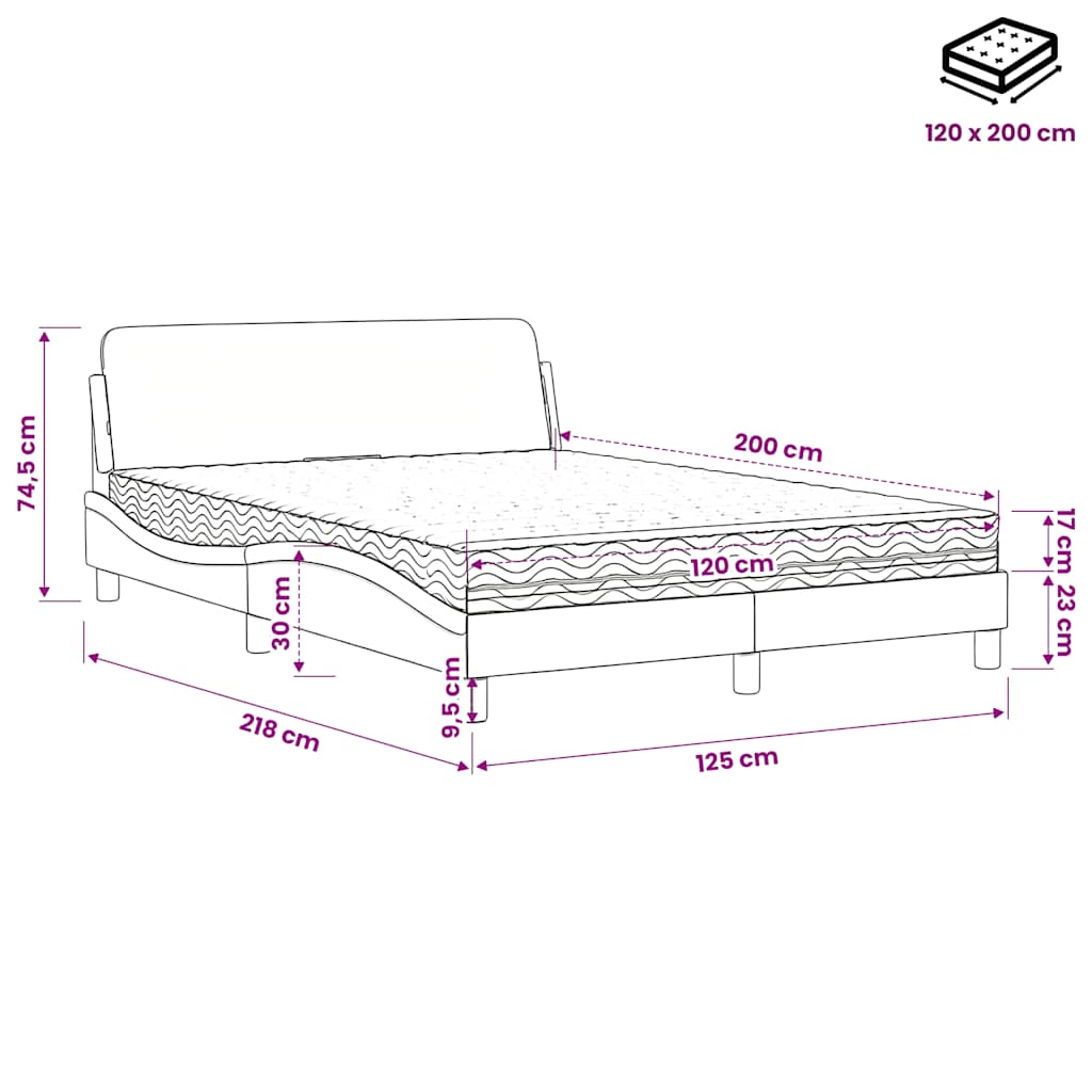 Letto con Materasso Dover Nero 120x200 cm in Tessuto | homemem39