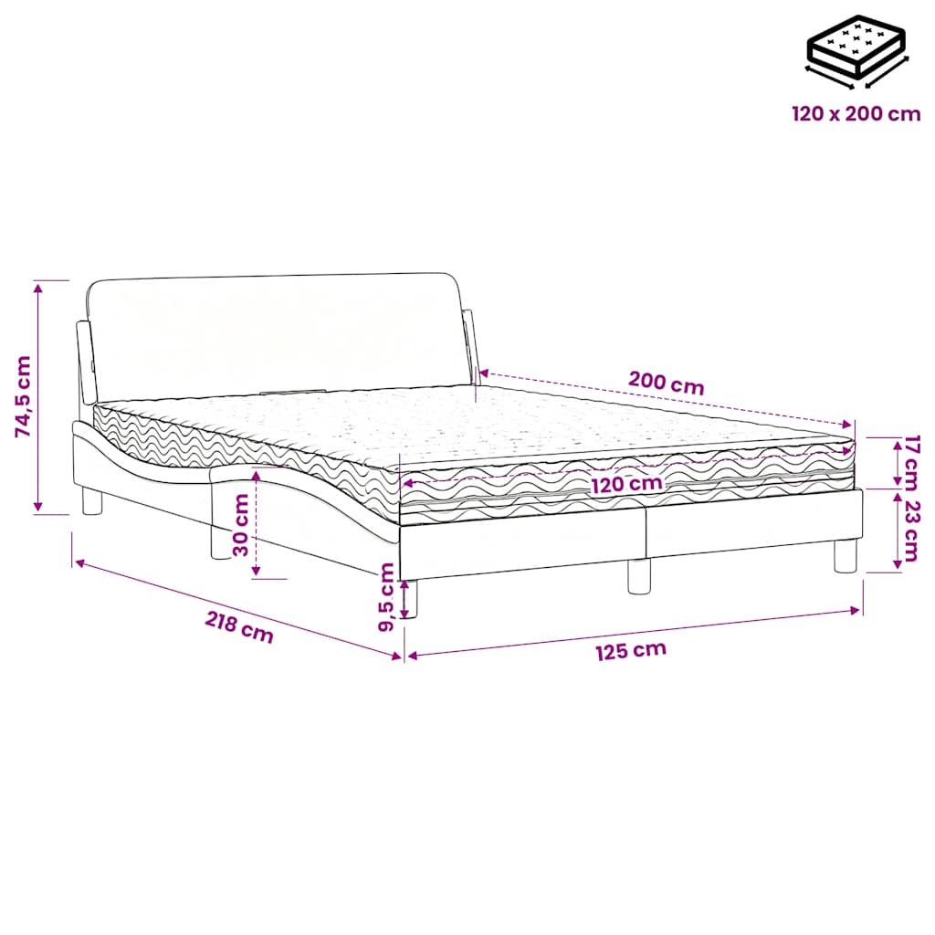 Letto con Materasso Dover Crema 120x200 cm in Tessuto | homemem39