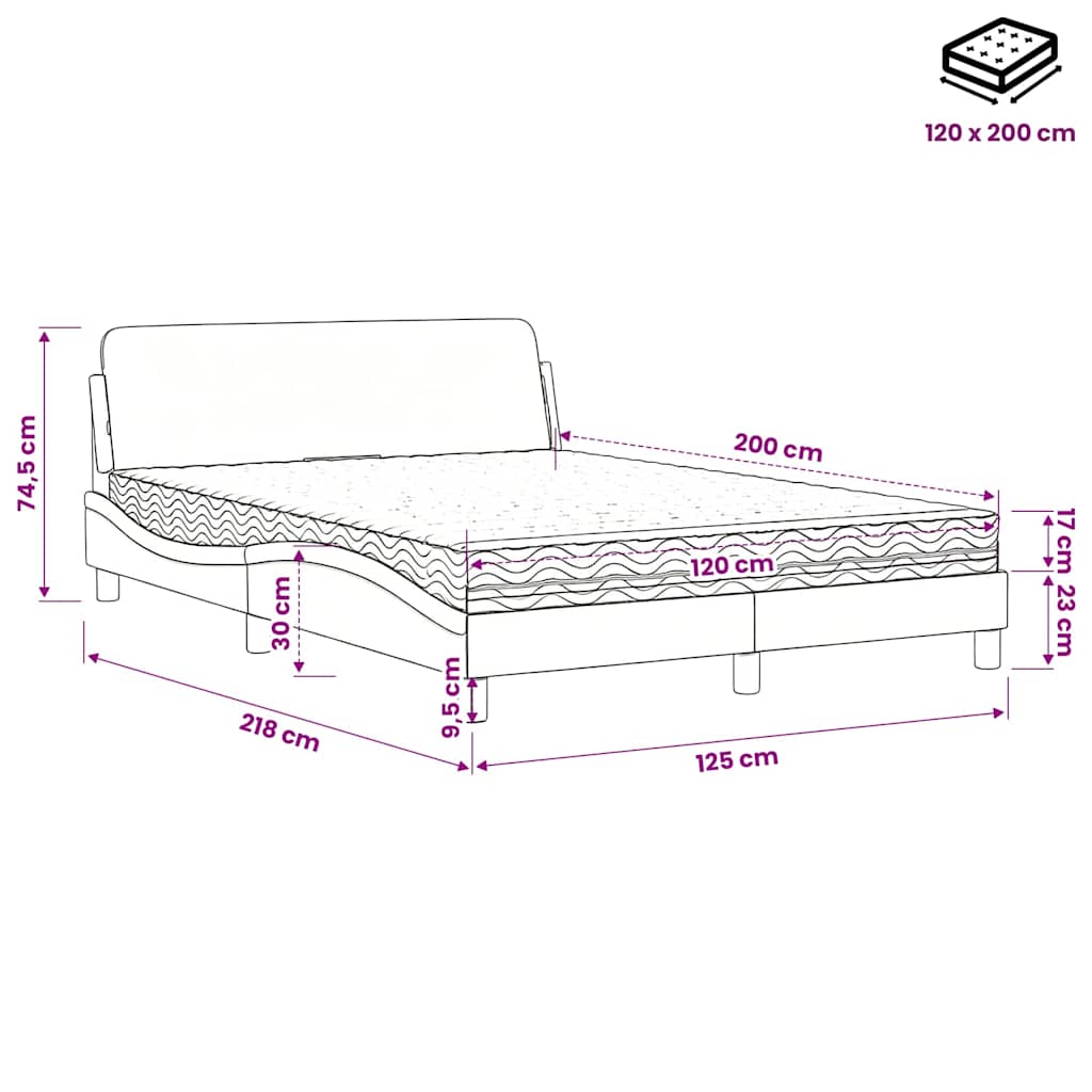 Letto con Materasso Dover Blu 120x200 cm in Velluto