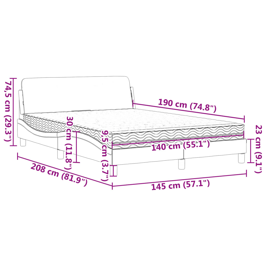 Letto con Materasso Dover Grigio Chiaro 140x190cm Tessuto | homemem39
