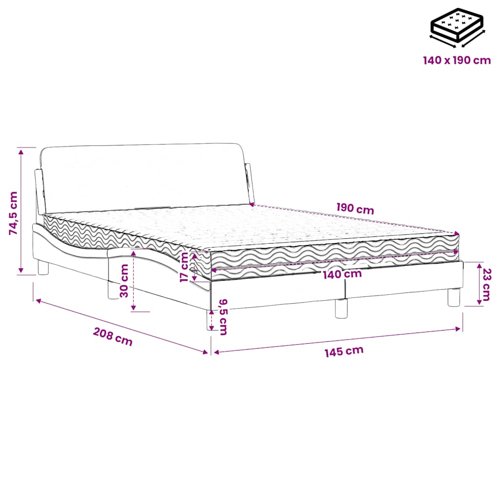Letto con Materasso Dover Nero 140x190 cm in Tessuto