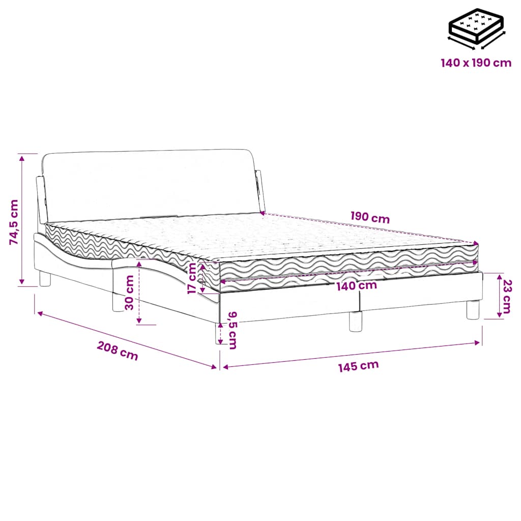 Letto con Materasso Dover Marrone 140x190cm in Similpelle