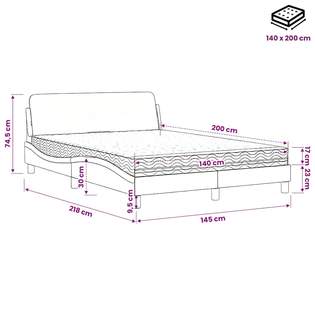 Letto con Materasso Dover Marrone Scuro 140x200cm Tessuto | homemem39