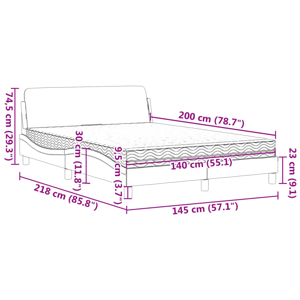 Letto con Materasso Dover Tortora 140x200 cm in Tessuto | homemem39
