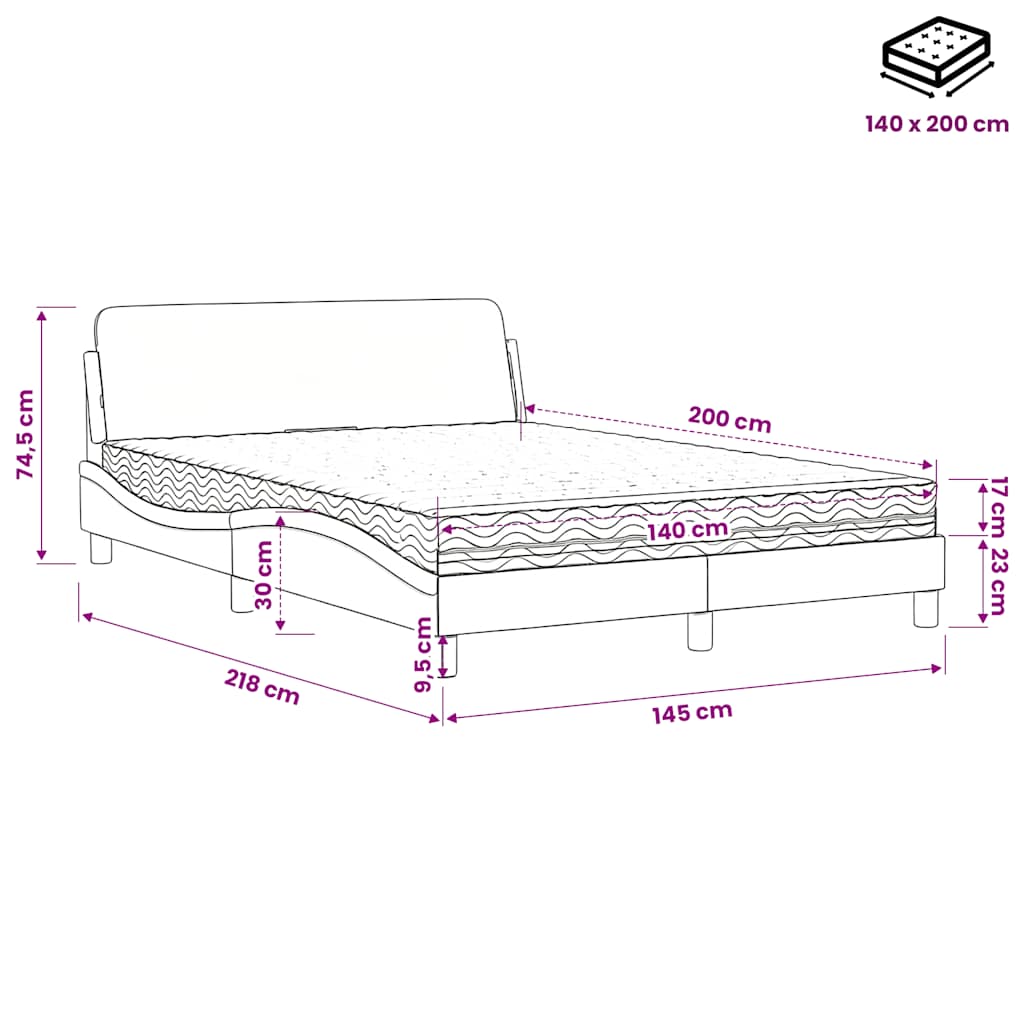 Letto con Materasso Dover Grigio Scuro 140x200 cm in Velluto | homemem39