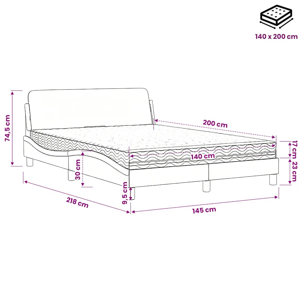 Letto con Materasso Dover Rosa 140x200 cm in Velluto | homemem39