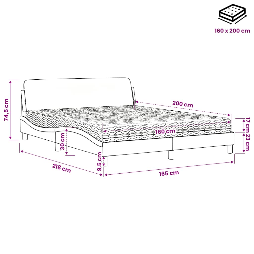 Letto con Materasso Dover Grigio Scuro 160x200 cm Tessuto | homemem39