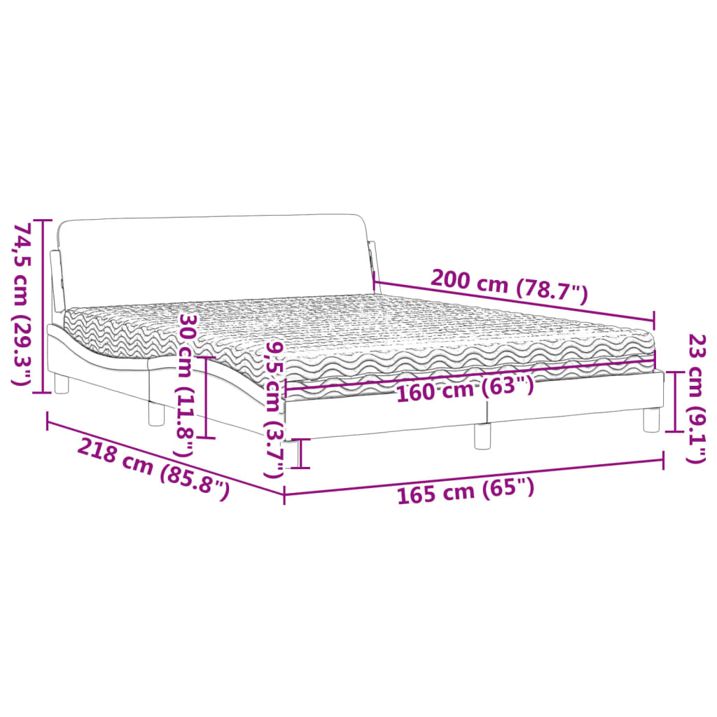 Letto con Materasso Dover Marrone Scuro 160x200cm Tessuto | homemem39