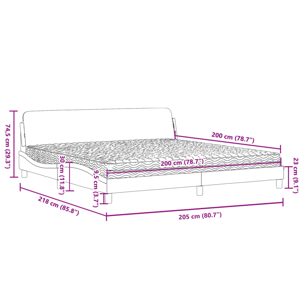 Letto con Materasso Dover Grigio Chiaro 200x200cm Velluto | homemem39