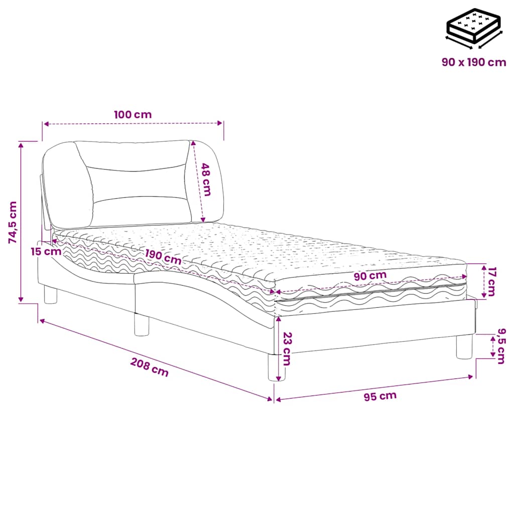 Letto con Materasso Hvar Blu 90x190 cm in Tessuto