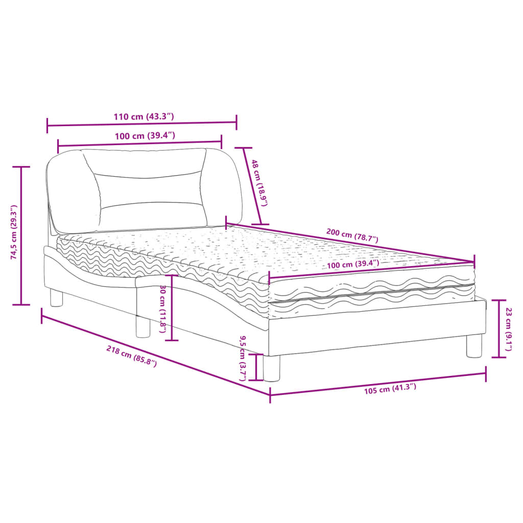 Letto con Materasso Hvar Marrone Scuro 100x200 cm in Tessuto | homemem39