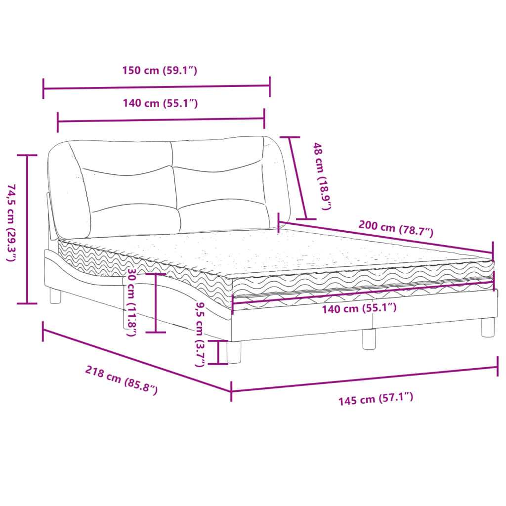 Letto con Materasso Hvar Grigio Chiaro 140x200cm Tessuto | homemem39