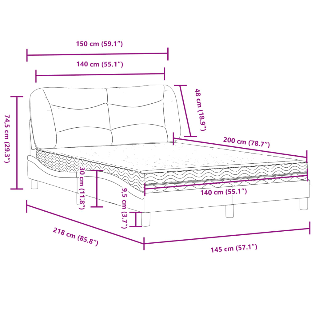 Letto con Materasso Hvar Crema 140x200 cm in Tessuto | homemem39