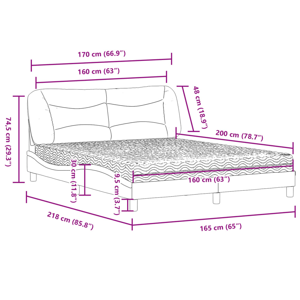 Letto con Materasso Hvar Marrone Scuro 160x200cm Tessuto | homemem39