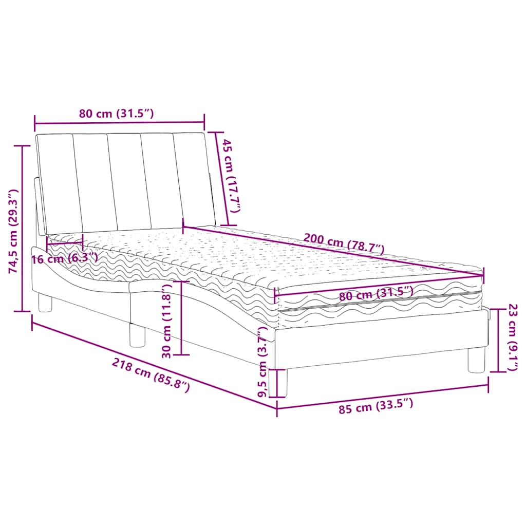 Letto con Materasso Hanko Verde Scuro 80x200 cm in Velluto | homemem39