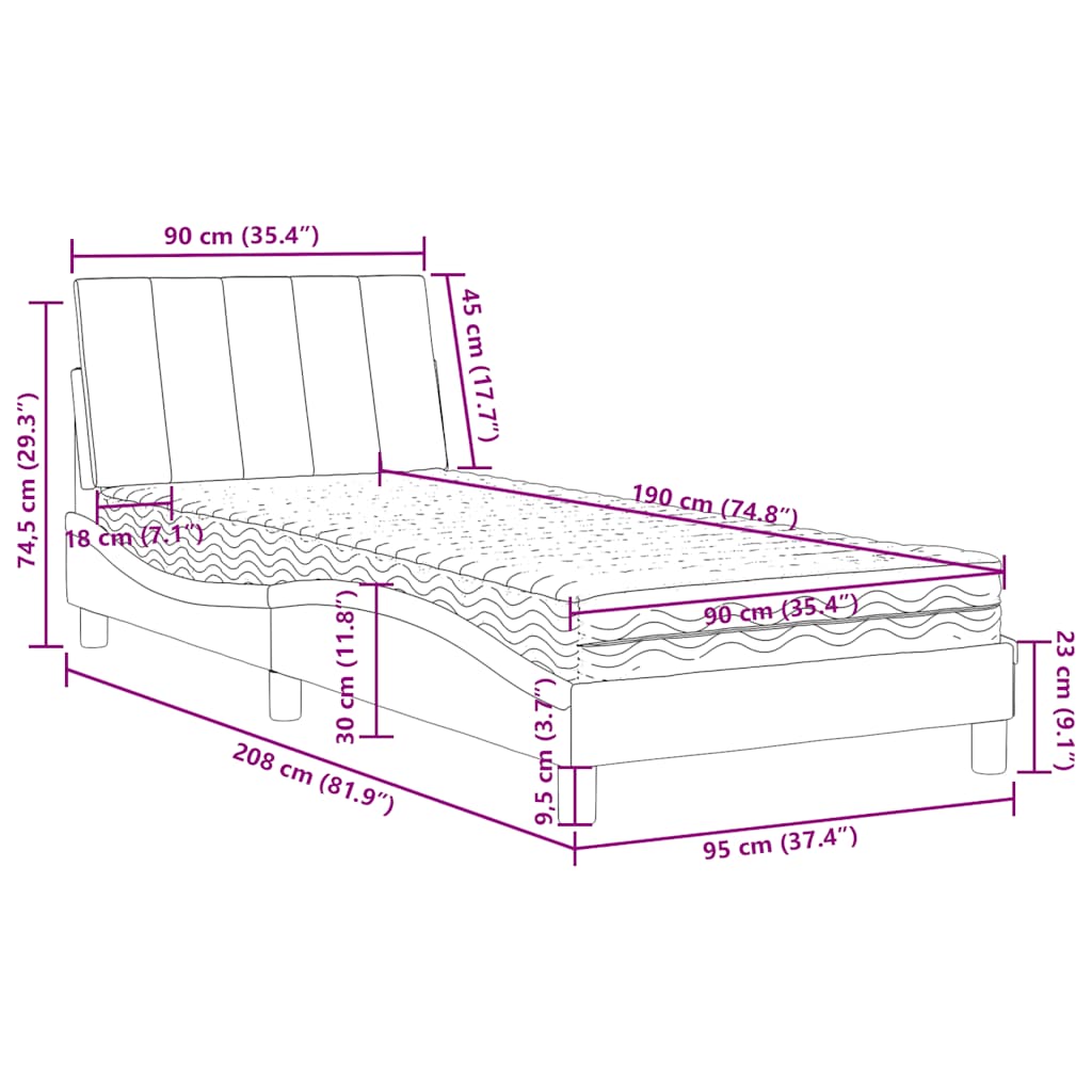 Letto con Materasso Hanko Blu 90x190 cm in Velluto | homemem39