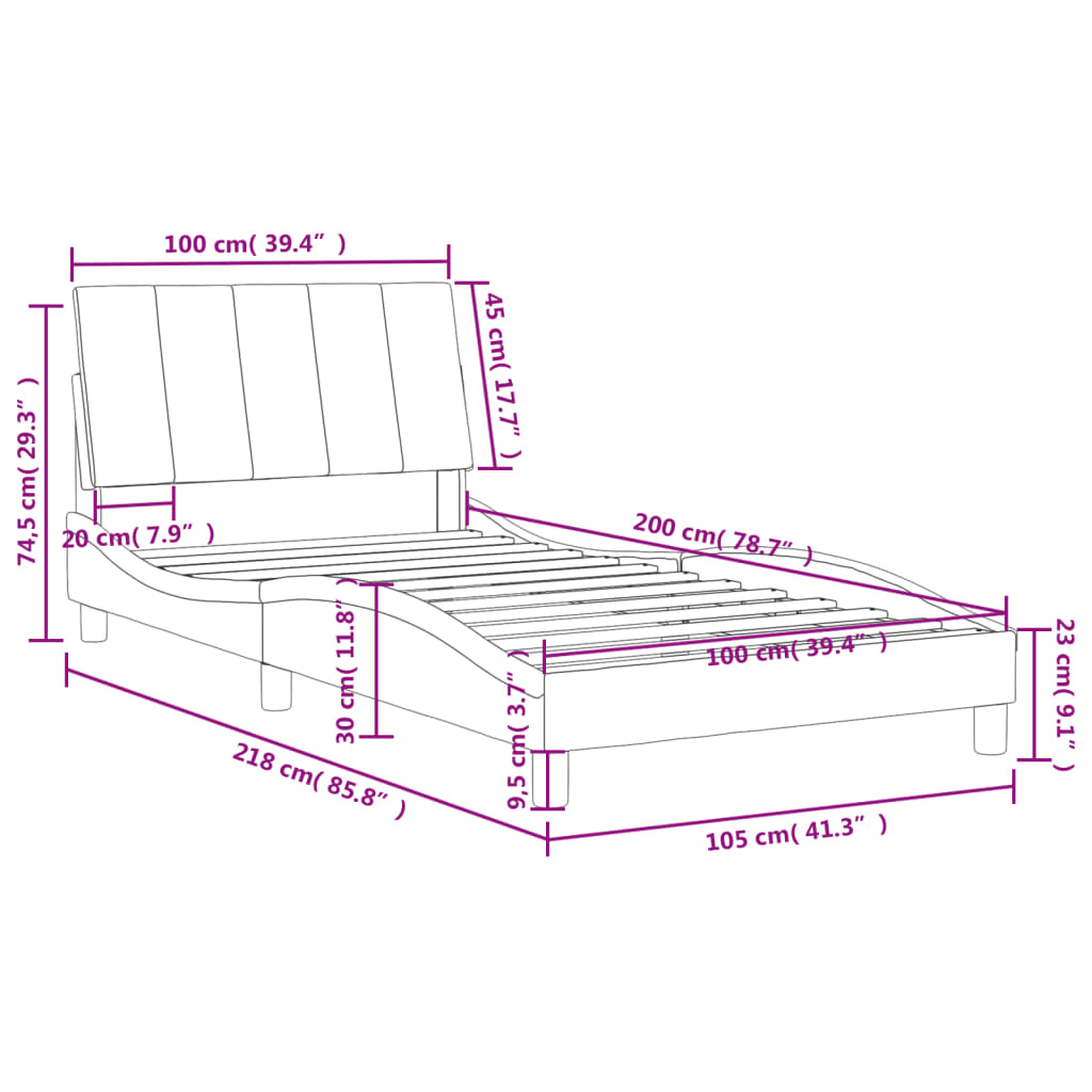 Letto con Materasso Hanko Grigio Chiaro 100x200 cm in Velluto | homemem39
