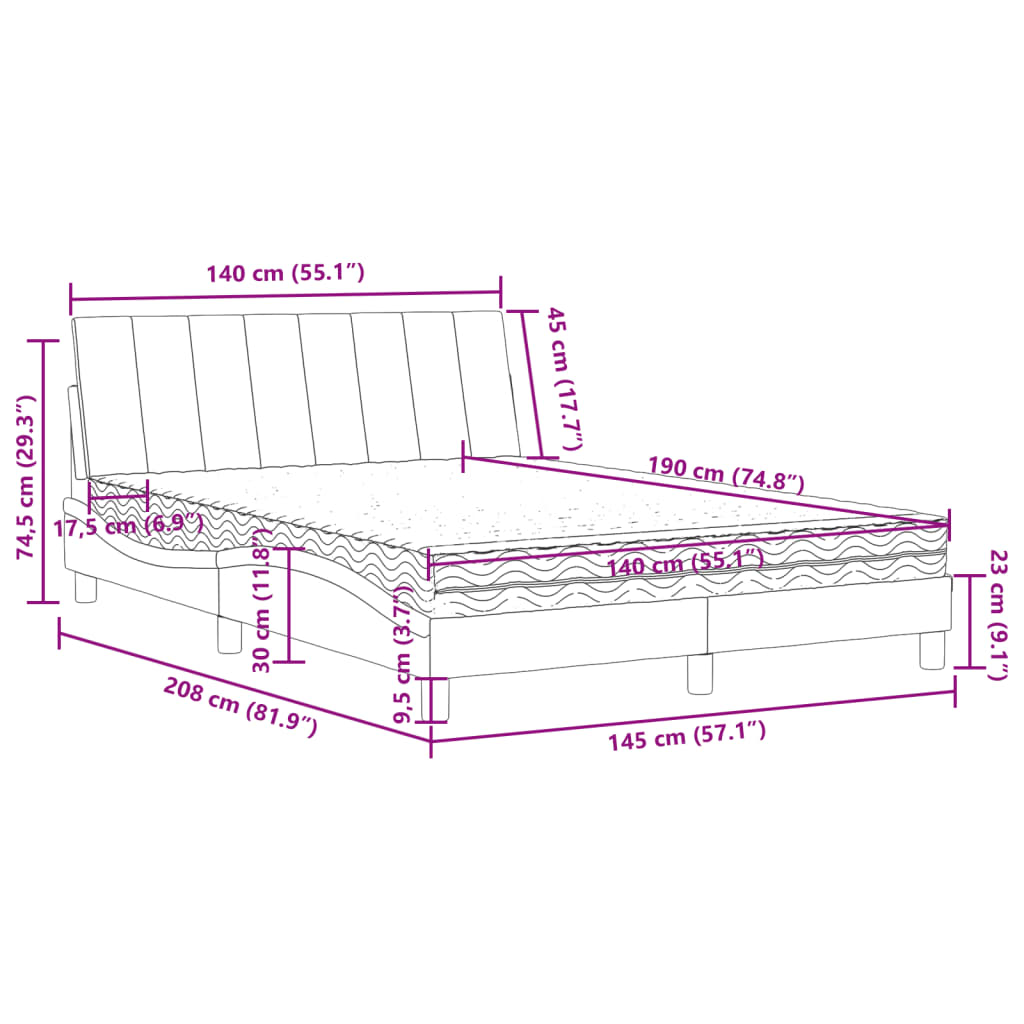 Letto con Materasso Hanko Rosa 140x190 cm in Velluto | homemem39