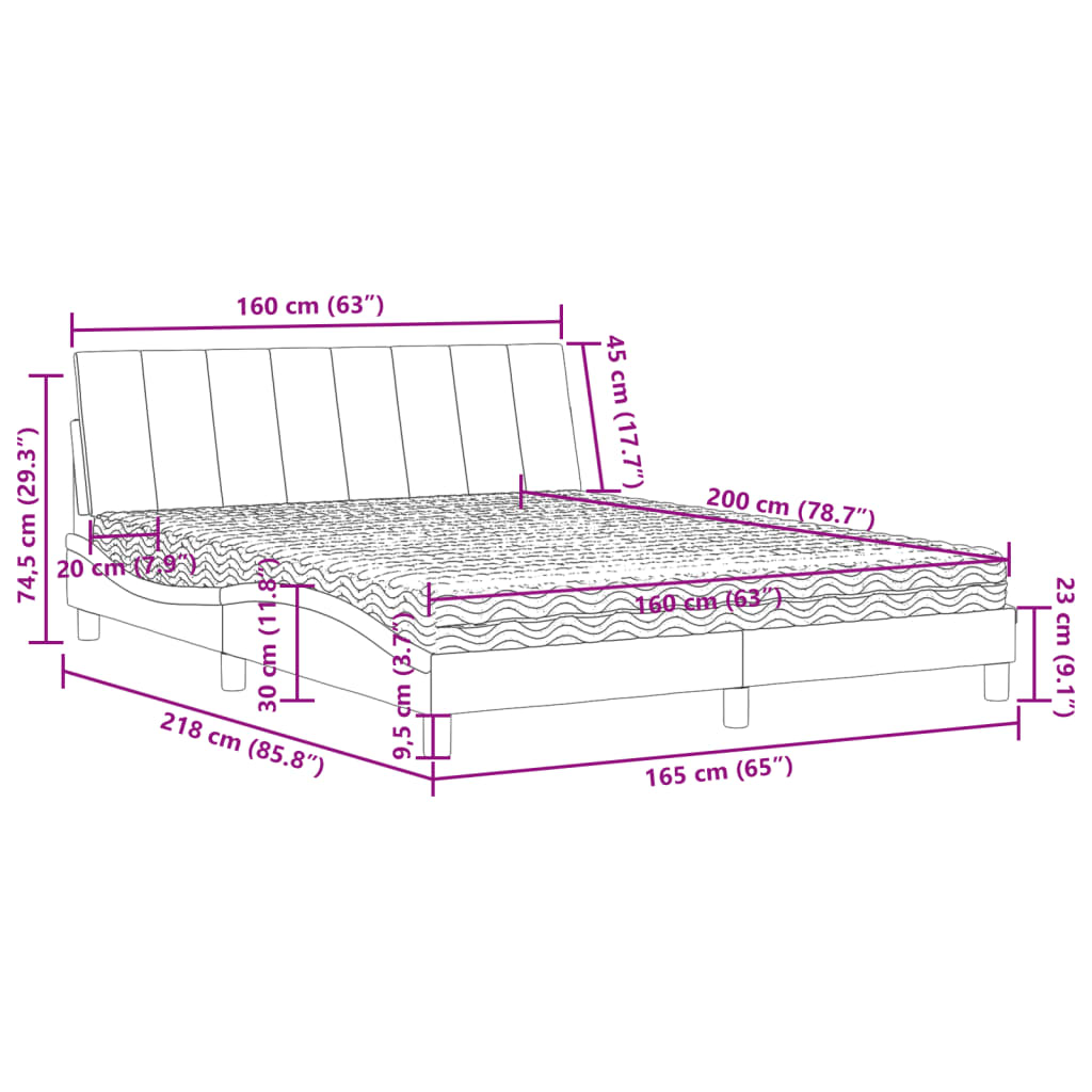 Letto con Materasso Hanko Rosa 160x200 cm in Velluto | homemem39