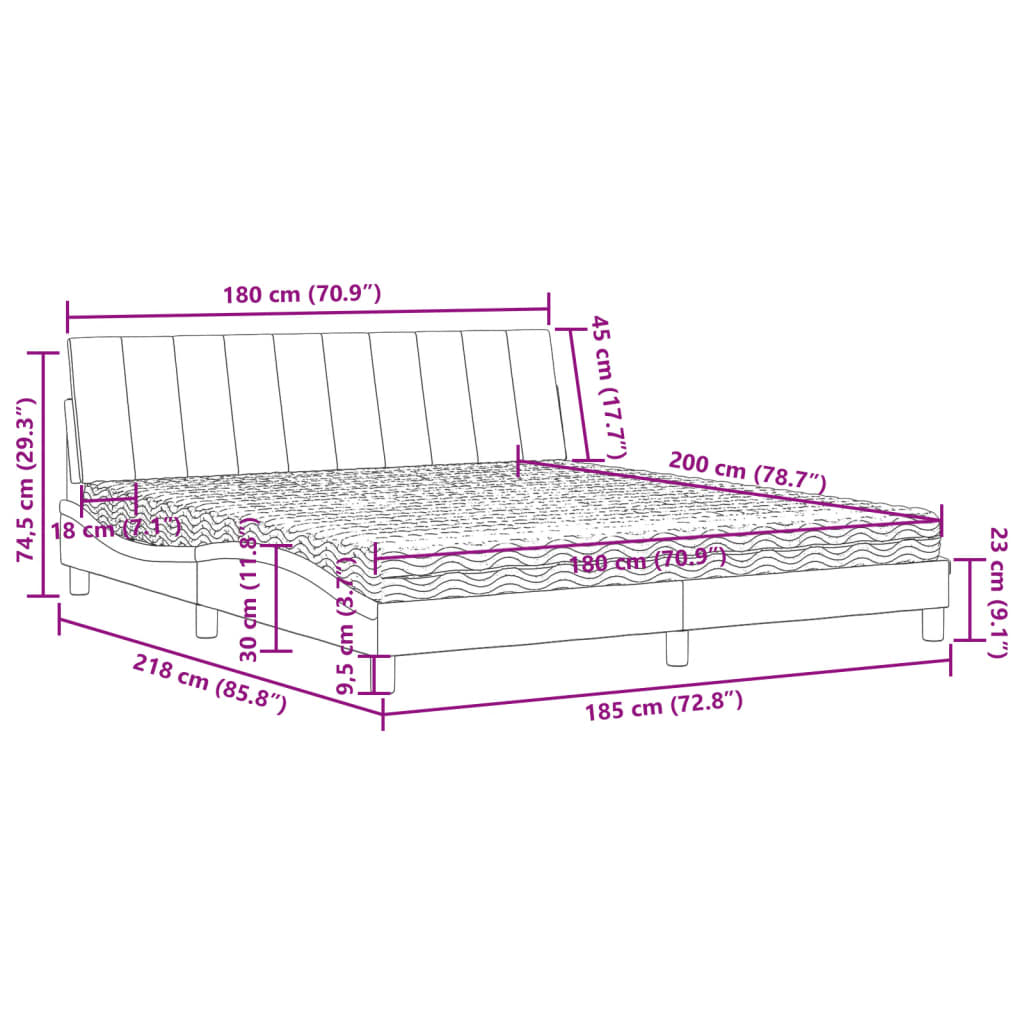 Letto con Materasso Hanko Grigio Scuro 180x200 cm in Velluto | homemem39