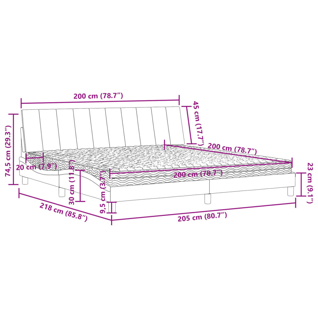 Letto con Materasso Hanko Grigio Scuro 200x200 cm Velluto | homemem39