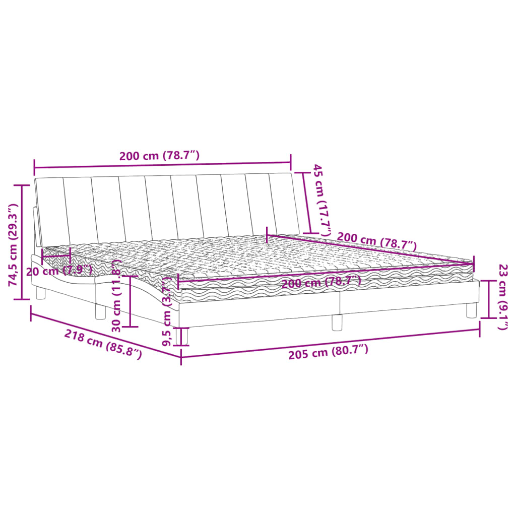Letto con Materasso Hanko Nero 200x200 cm in Velluto | homemem39