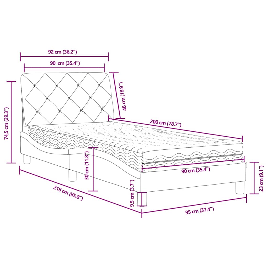 Letto con Materasso Blu 90x200 cm in Velluto | homemem39