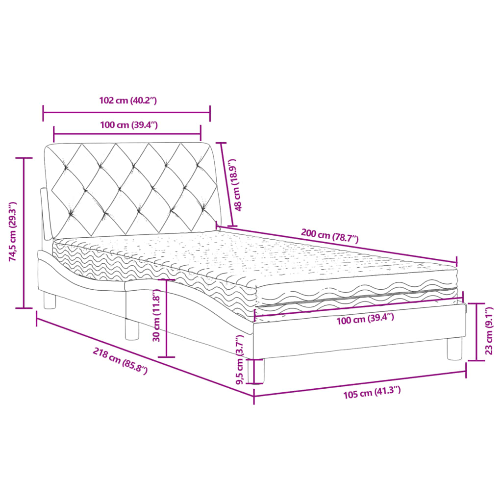Letto con Materasso Grigio Chiaro 100x200 cm in Velluto | homemem39