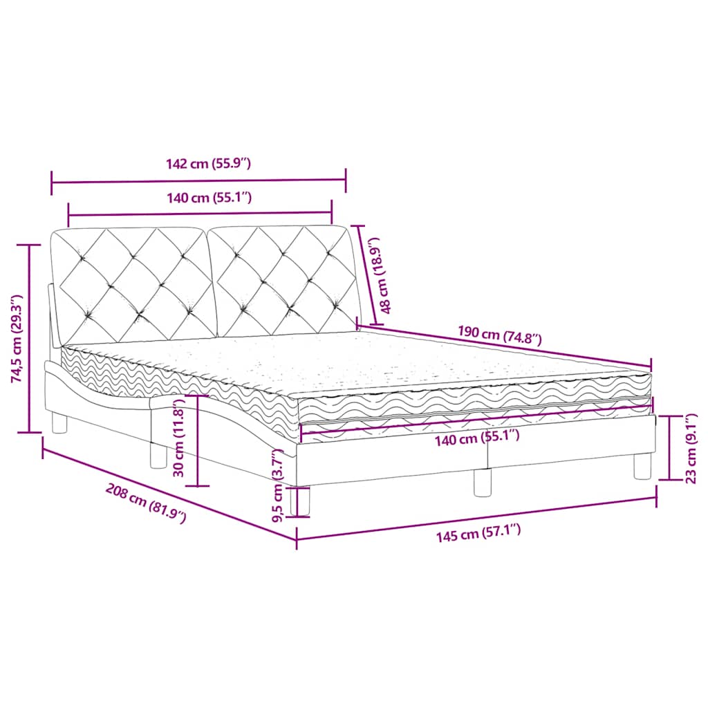 Letto con Materasso Blu 140x190 cm in Velluto