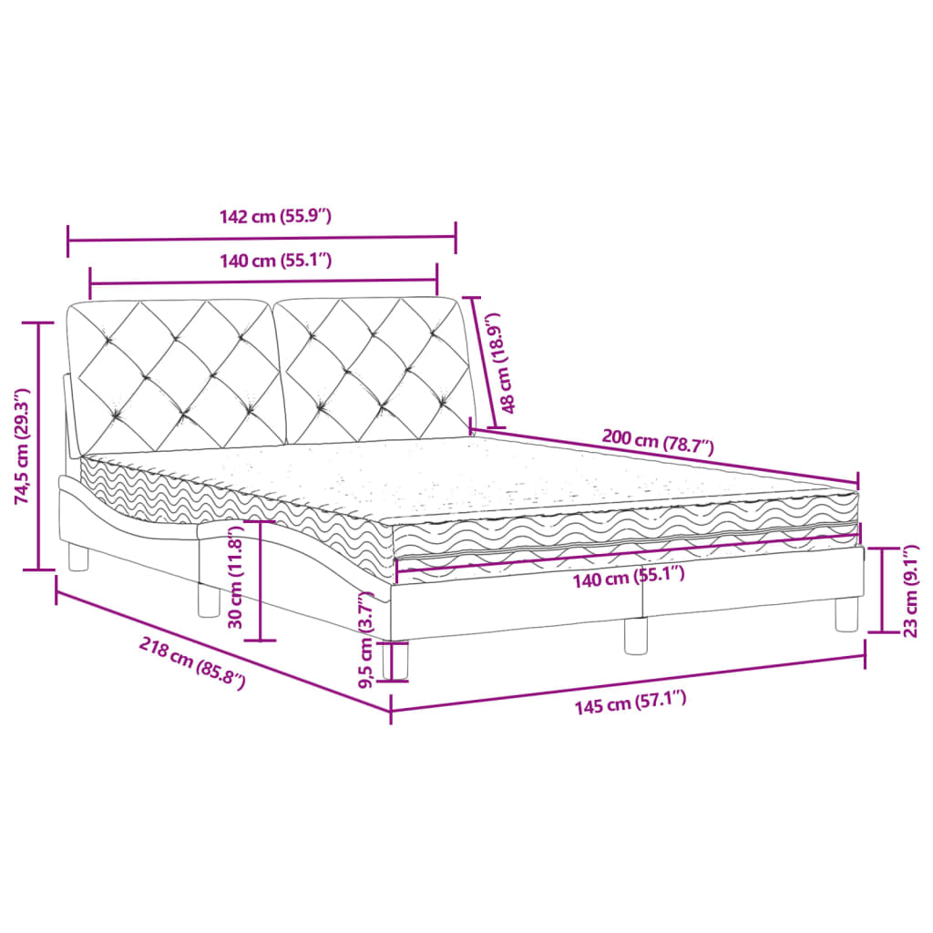 Letto con Materasso Grigio Chiaro 140x200 cm in Velluto | homemem39