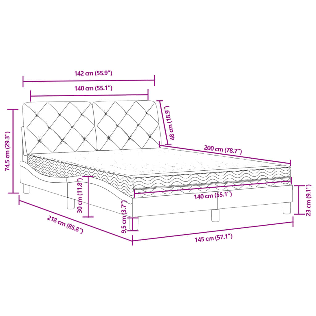 Letto con Materasso Nero 140x200 cm in Velluto | homemem39