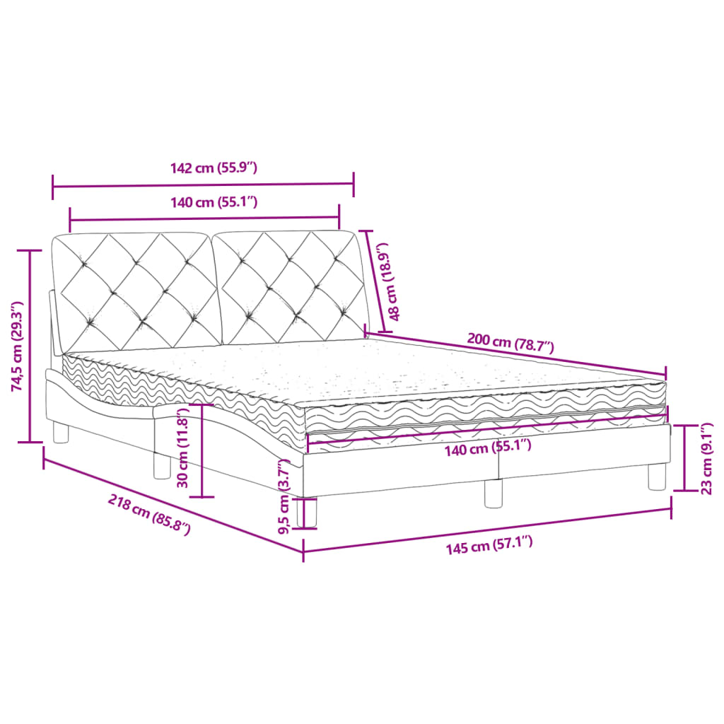 Letto con Materasso Rosa 140x200 cm in Velluto | homemem39