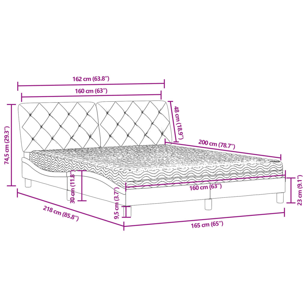 Letto con Materasso Nero 160x200 cm in Velluto | homemem39