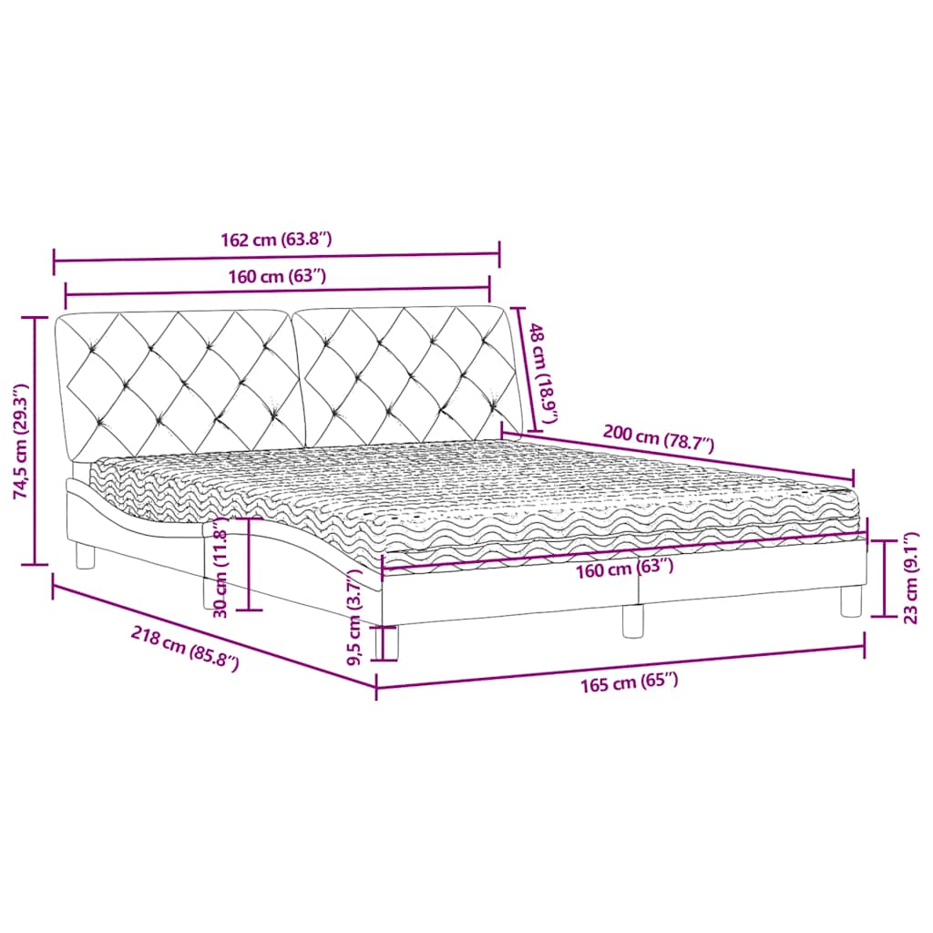 Letto con Materasso Blu 160x200 cm in Velluto | homemem39