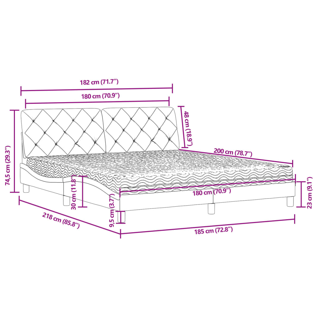 Letto con Materasso Blu 180x200 cm in Velluto | homemem39