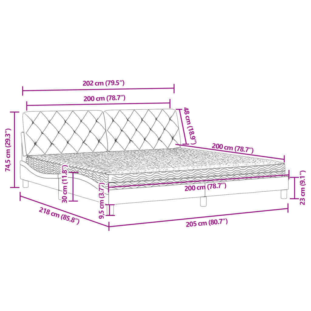 Letto con Materasso Rosa 200x200 cm in Velluto | homemem39