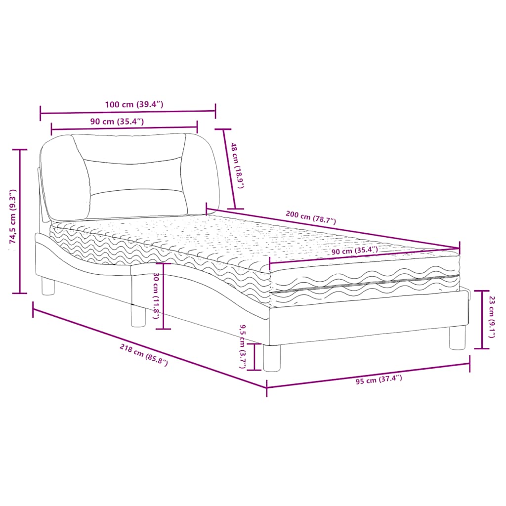 Letto con Materasso Hvar Cappuccino 90x200 cm in Similpelle