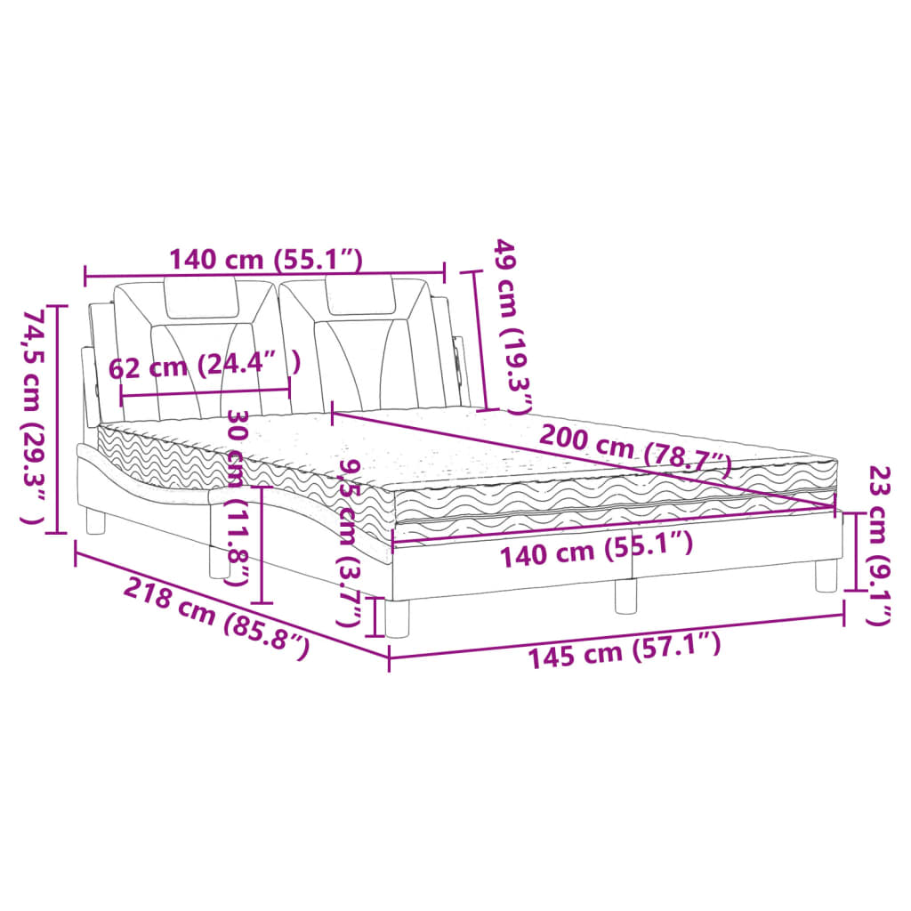 Letto Viana con Materasso Bianco 140x200 cm in Similpelle | homemem39
