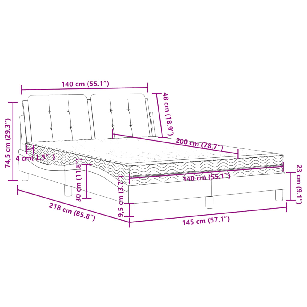 Letto con Materasso Grigio 140x200 cm in Similpelle