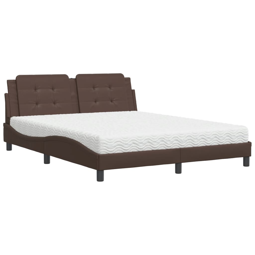 Letto con Materasso Marrone 160x200cm in Similpelle
