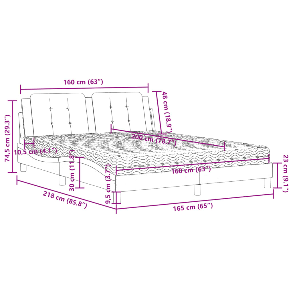 Letto con Materasso Marrone 160x200cm in Similpelle