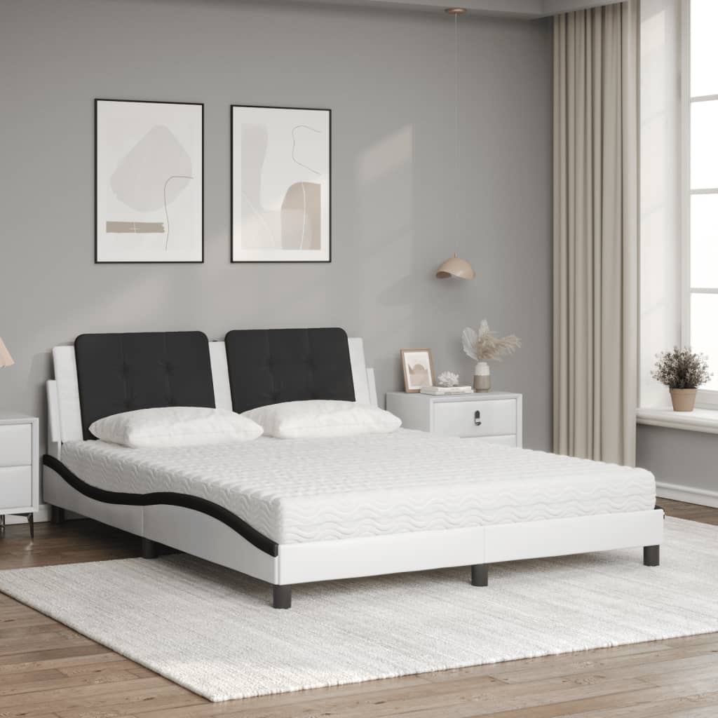 Letto con Materasso Bianco e Nero 160x200cm Similpelle