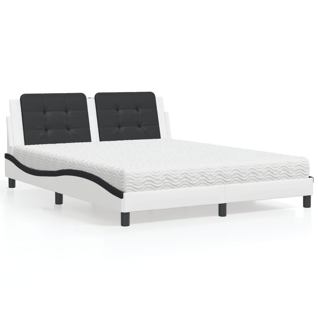 Letto con Materasso Bianco e Nero 160x200cm Similpelle