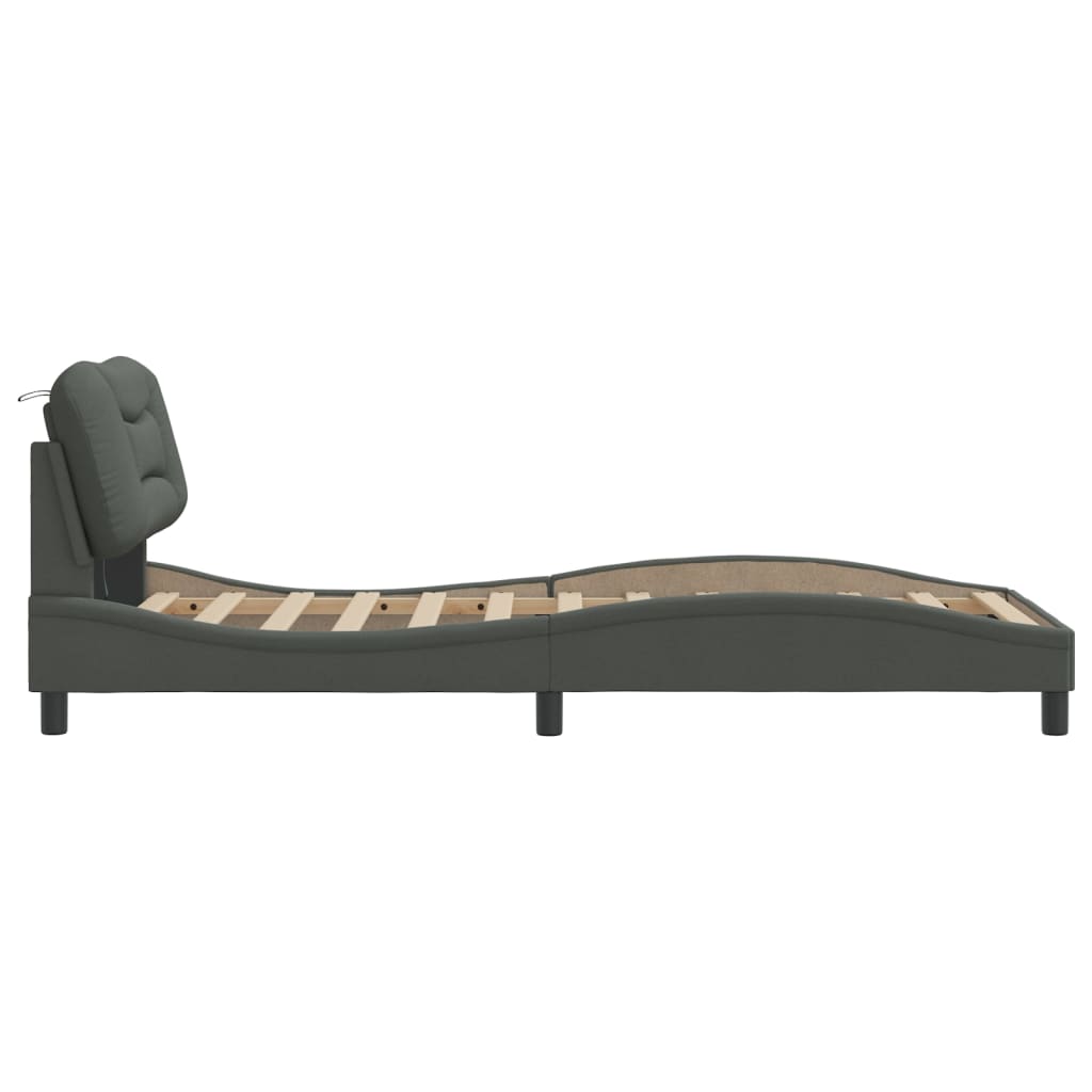 Giroletto con LED senza Materasso Grigio Scuro 90x190cm Tessuto