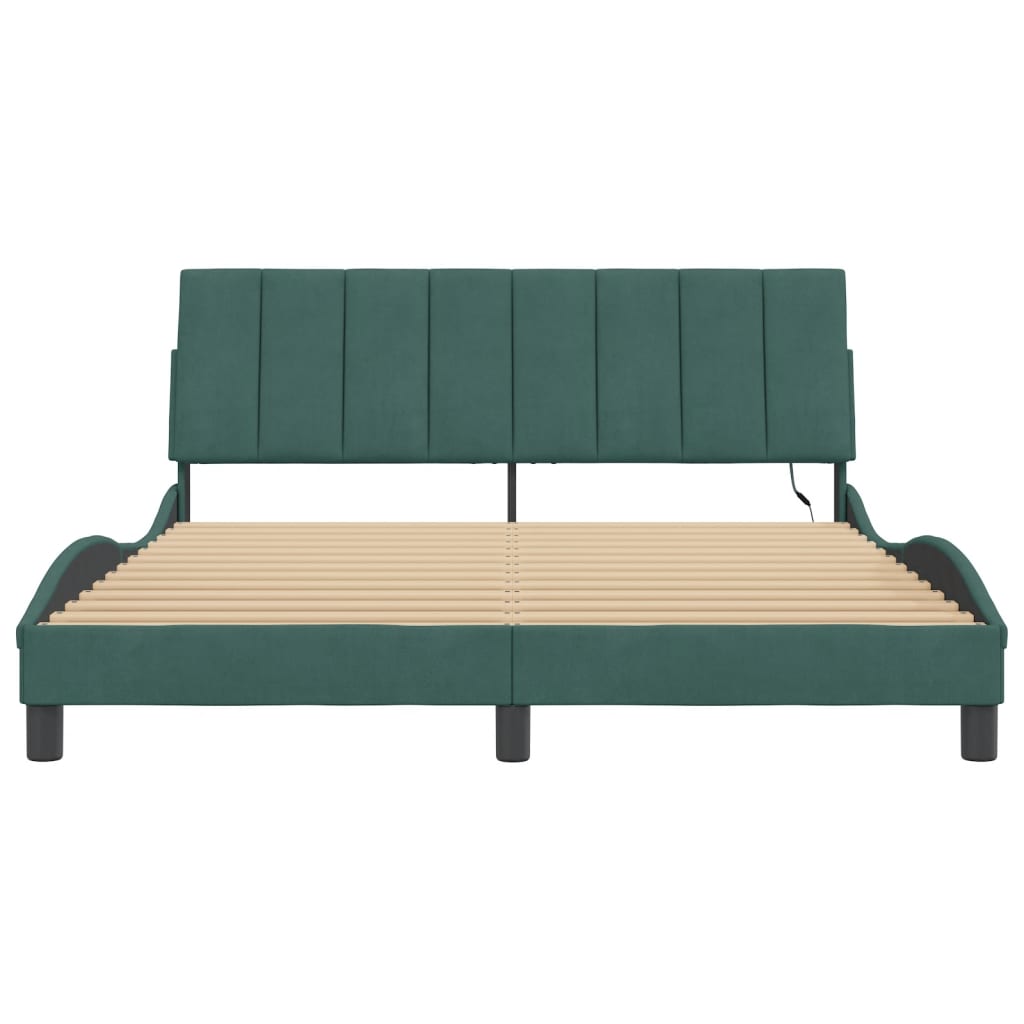 Giroletto con Luci LED Verde Scuro 160x200 cm in Velluto