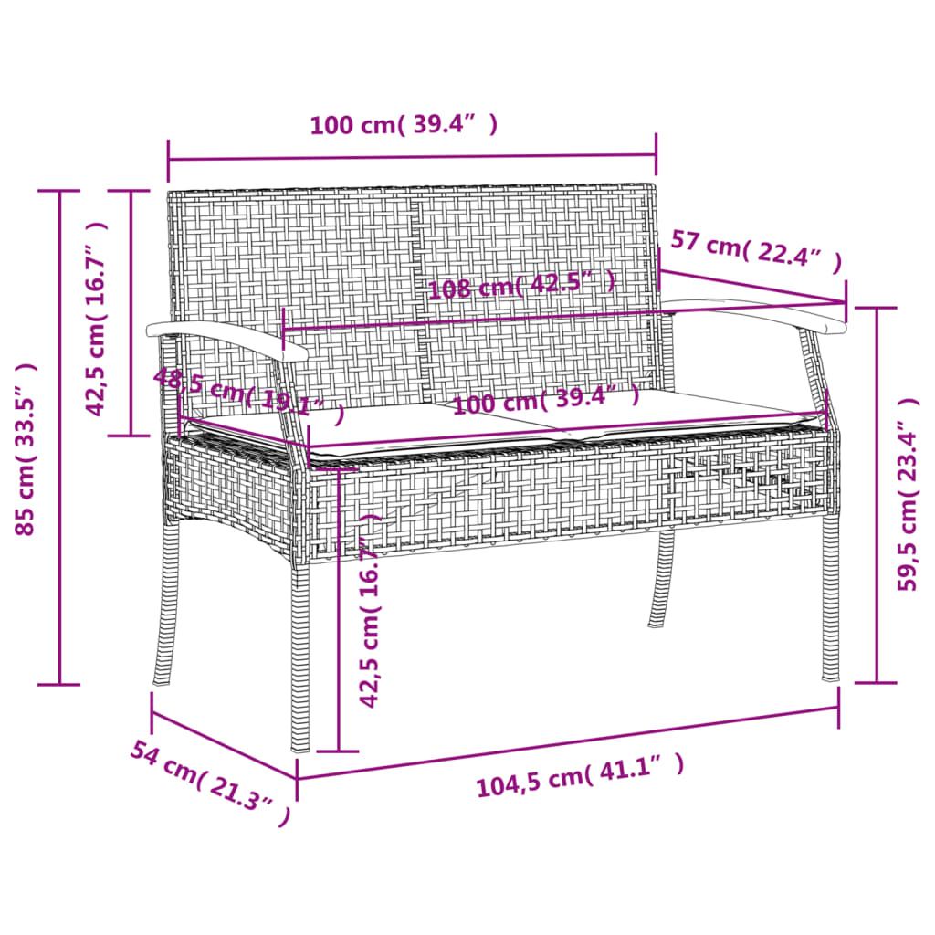 Set da Pranzo da Giardino 3 pz con Cuscini Nero in Polyrattan | homemem39