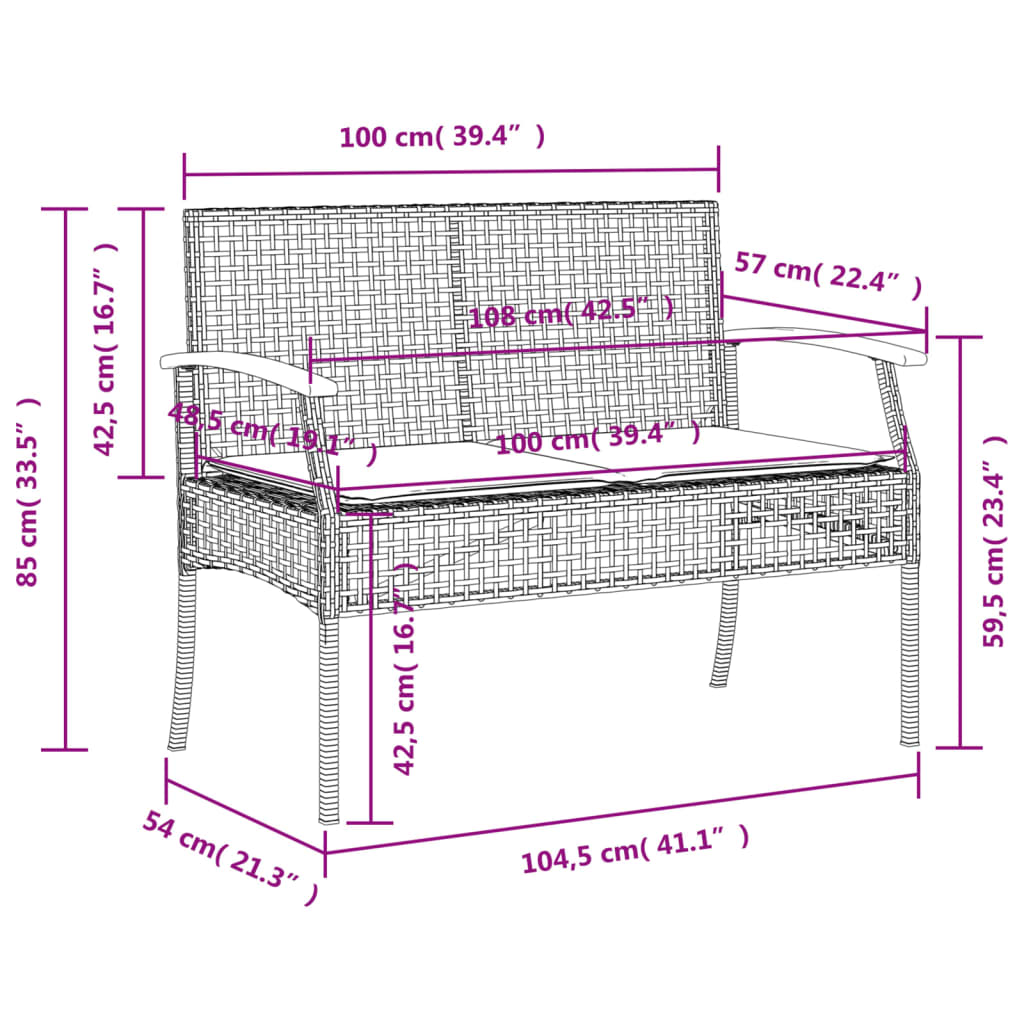 Set da Pranzo da Giardino 4 pz con Cuscini in Polyrattan Grigio | homemem39