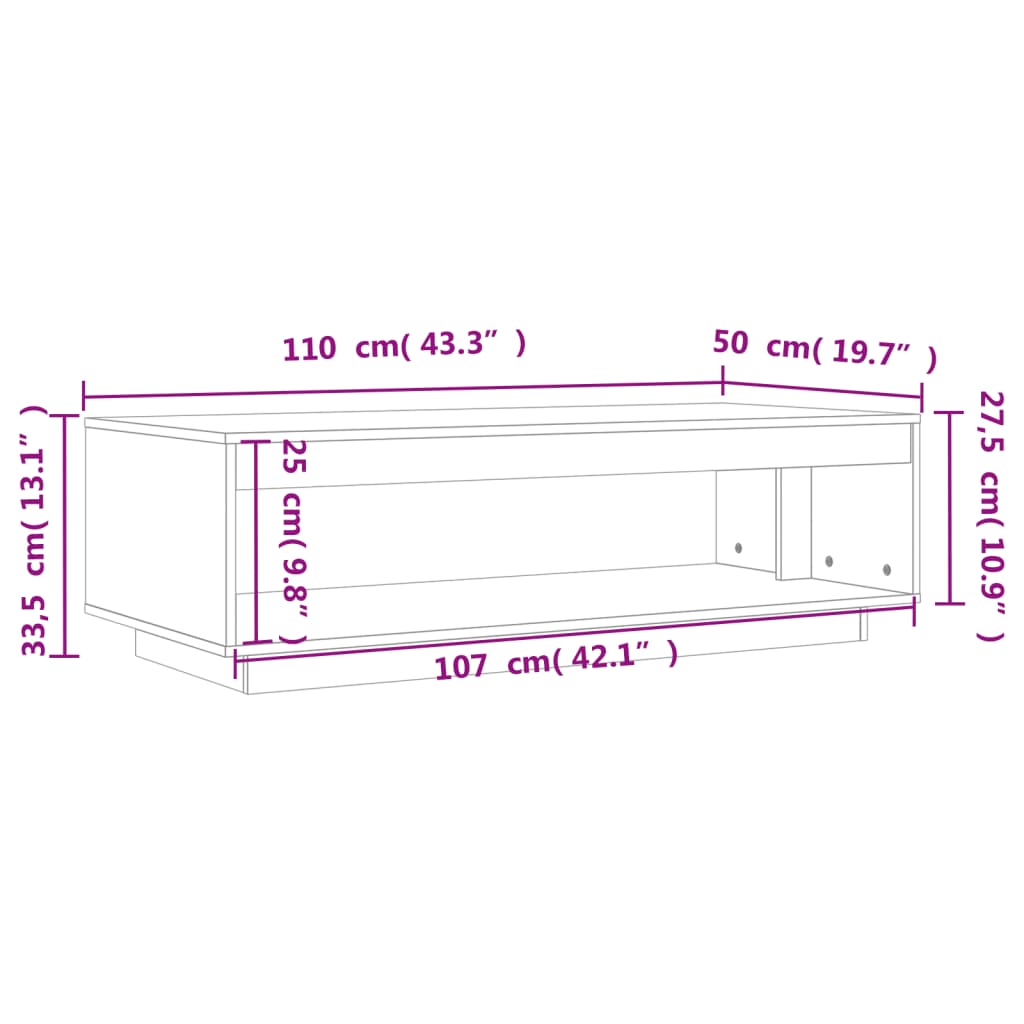 Tavolino da Salotto Marrone Cera 110x50x33,5cm Massello di Pino | homemem39